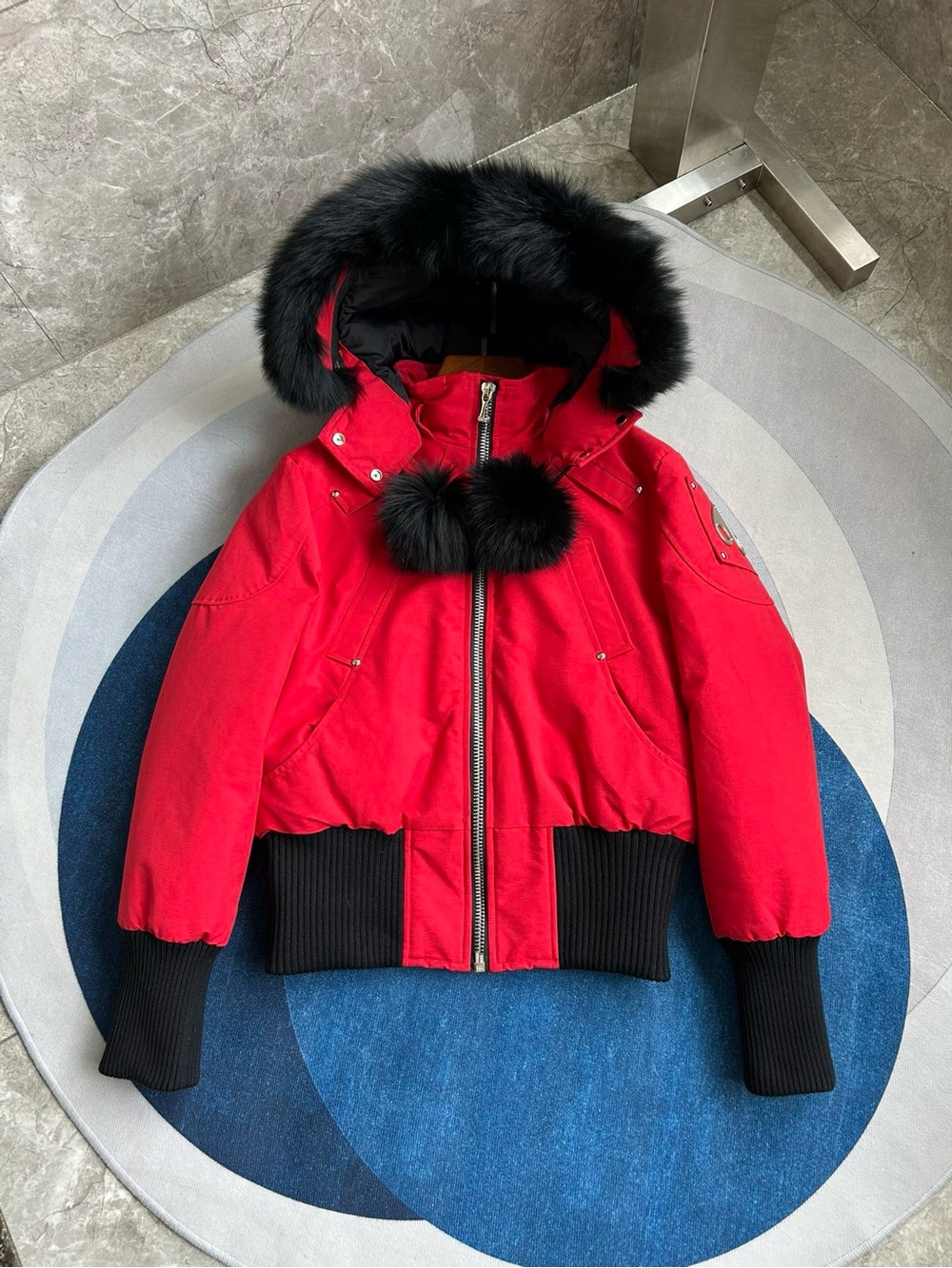 Moose Knuckles Red Ski Jacket with Black Fur Trim